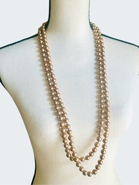 Long Champagne Pearl Beaded Necklace - Elegant Layered Women’s Jewelry
